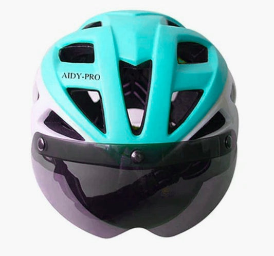 Casco con visera desmontable, verde con blanco