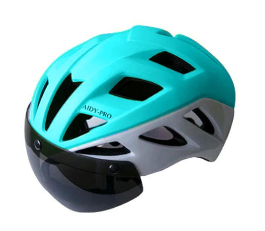 Casco con visera desmontable, verde con blanco