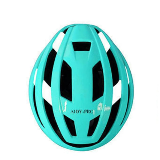 Casco turqueza con blanco, aerodinámico