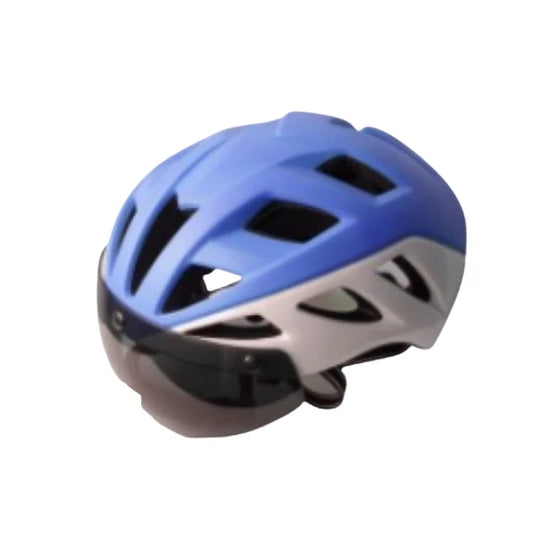 Casco con visera desmontable, celeste con blanco