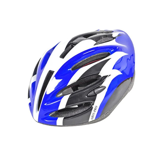 Casco aerodinámico liviano blanco con azul y negro